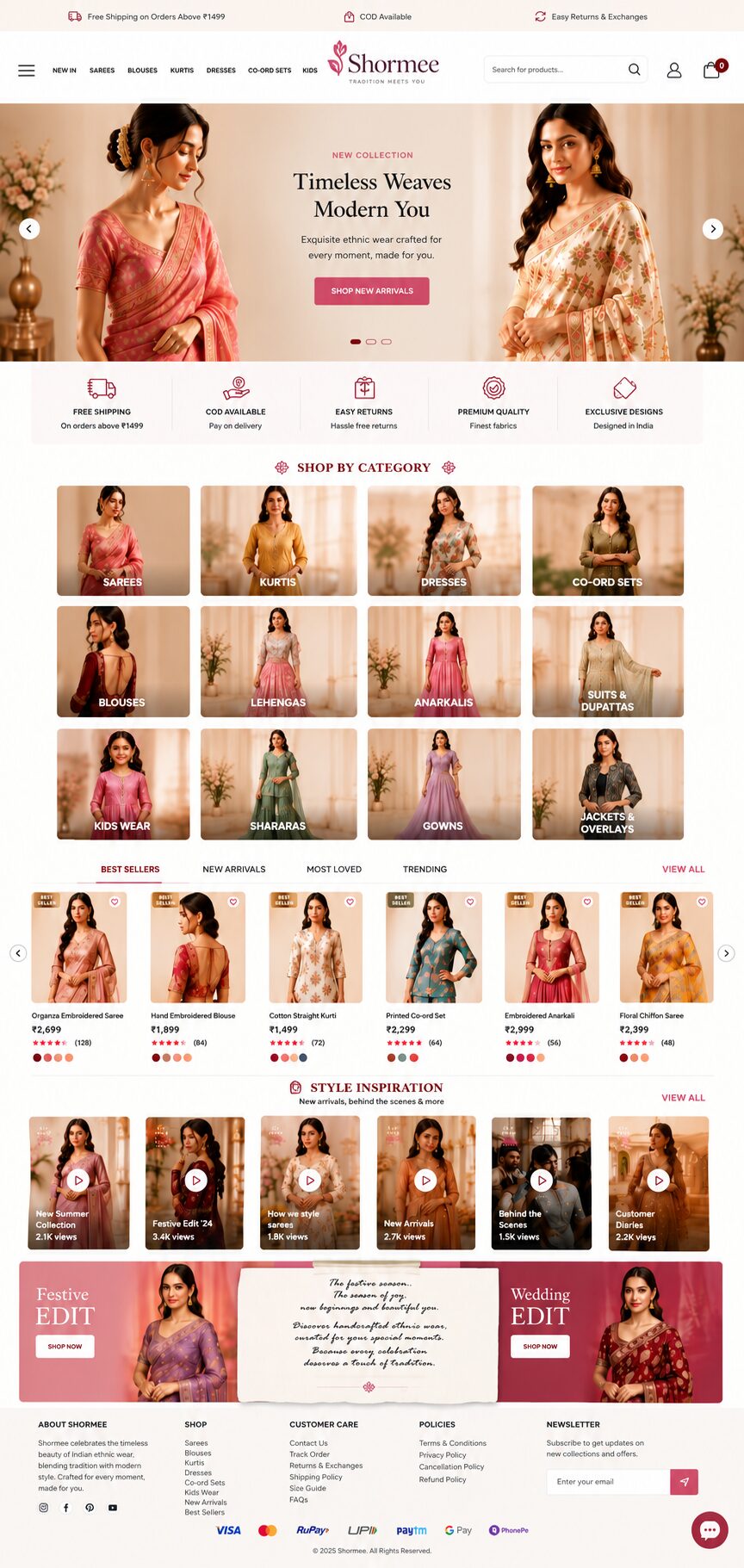 Shormee website homepage: hero banner, categories, best sellers and style inspiration